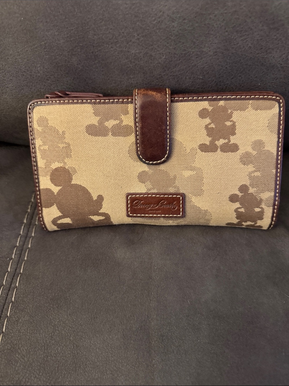 Dooney & Bourke Beige and Brown Mickey Canvas Zip Wallet